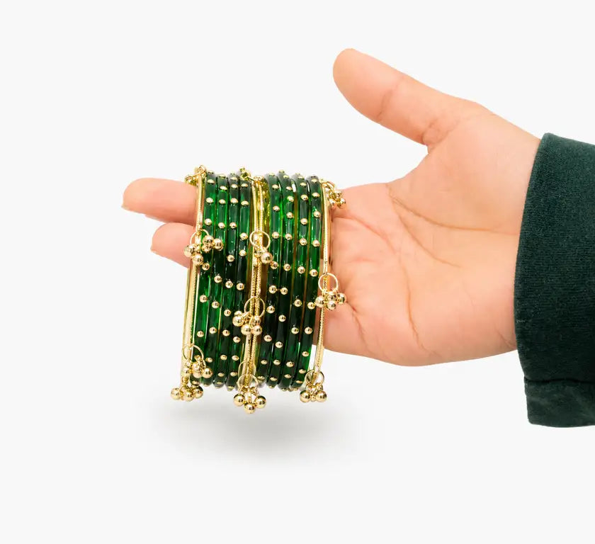 Green Kashmiri Bangles (Set of 10)